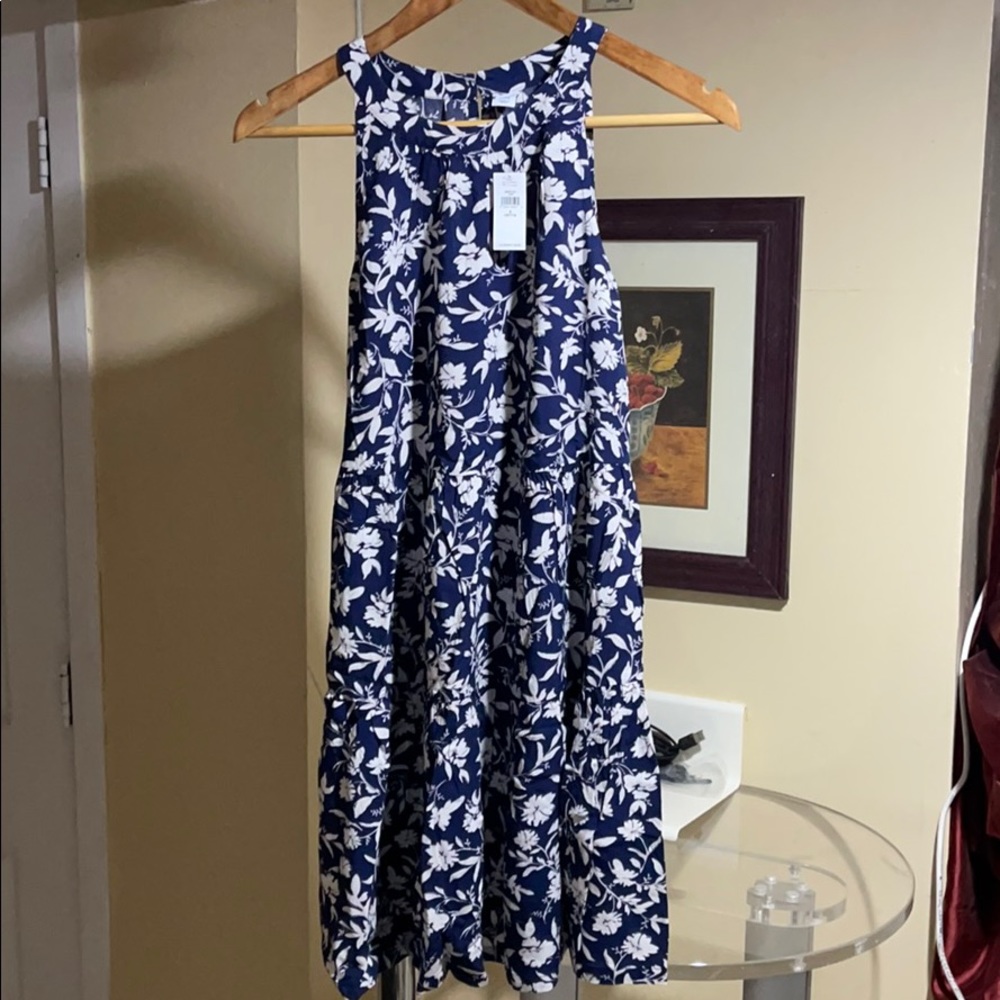 Blue and white flower print dress